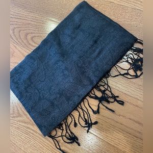 Black Silk Scarf with Fringe